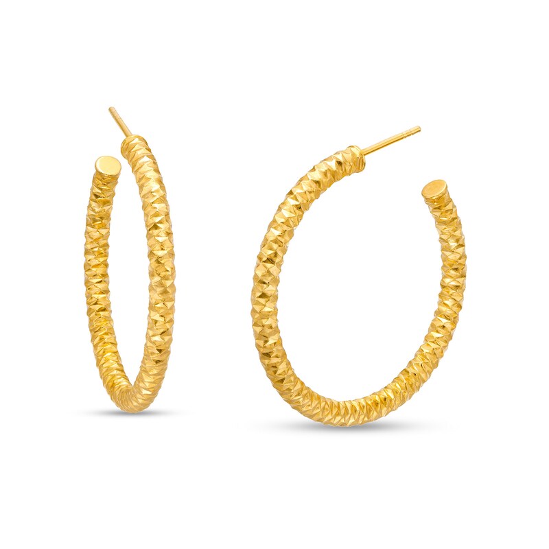 Main Image 1 of Oro Diamante™ 30.0mm Diamond-Cut Open Tube Hoop Earrings in 14K Gold