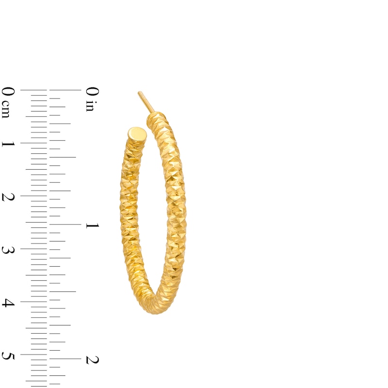 Main Image 3 of Oro Diamante™ 30.0mm Diamond-Cut Open Tube Hoop Earrings in 14K Gold