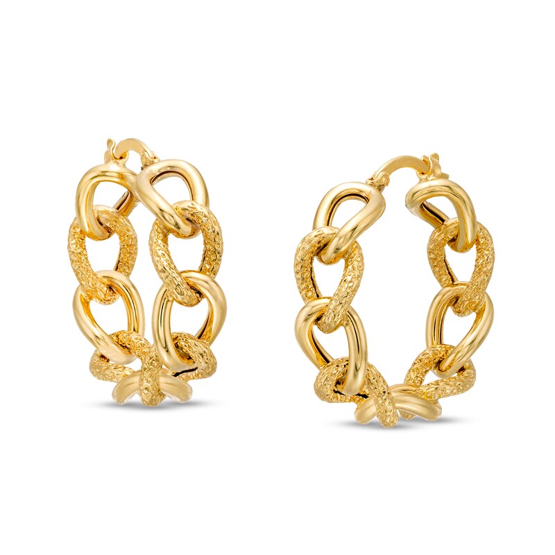 Main Image 1 of Oro Diamante™ 20.0mm Diamond-Cut Glitter Twist Hoop Earrings in 14K Gold