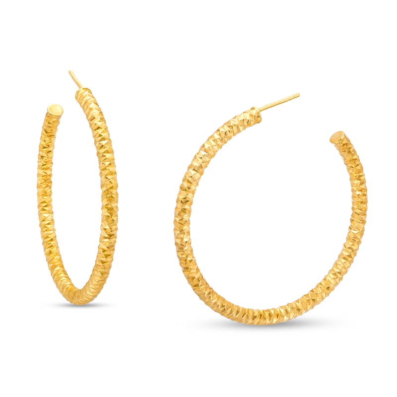 Main Image 1 of Oro Diamante™ 40.0mm Diamond-Cut Open Tube Hoop Earrings in 14K Gold