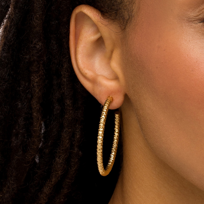 Main Image 2 of Oro Diamante™ 40.0mm Diamond-Cut Open Tube Hoop Earrings in 14K Gold
