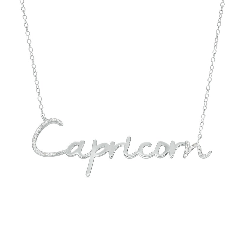 Main Image 1 of 1/10 CT. T.W. Diamond "Capricorn" Script Necklace in Sterling Silver