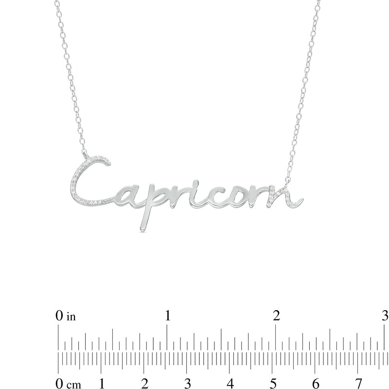 Main Image 3 of 1/10 CT. T.W. Diamond "Capricorn" Script Necklace in Sterling Silver
