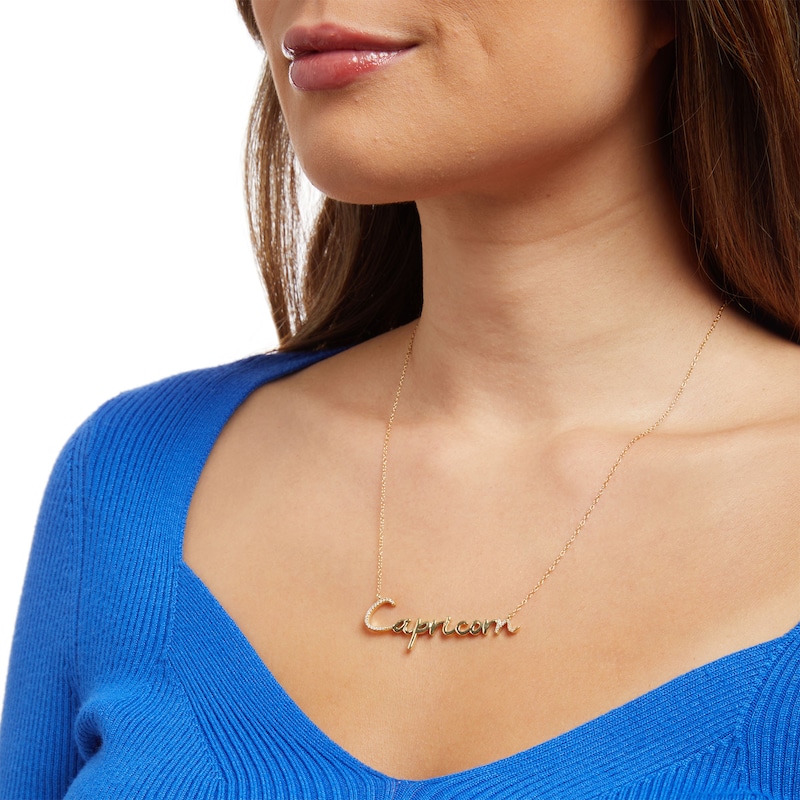 Main Image 2 of 1/10 CT. T.W. Diamond "Capricorn" Script Necklace in Sterling Silver with 14K Gold Plate