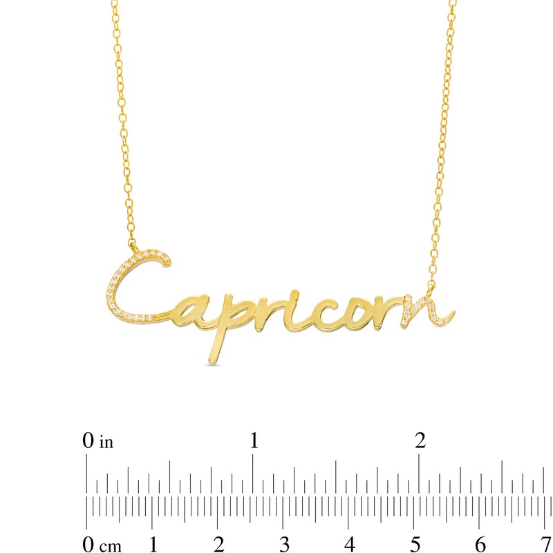 Main Image 3 of 1/10 CT. T.W. Diamond "Capricorn" Script Necklace in Sterling Silver with 14K Gold Plate