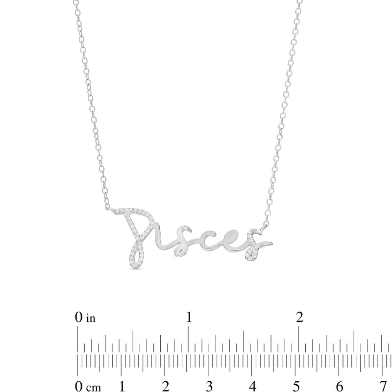 Main Image 3 of 1/8 CT. T.W. Diamond "Pisces" Script Necklace in Sterling Silver