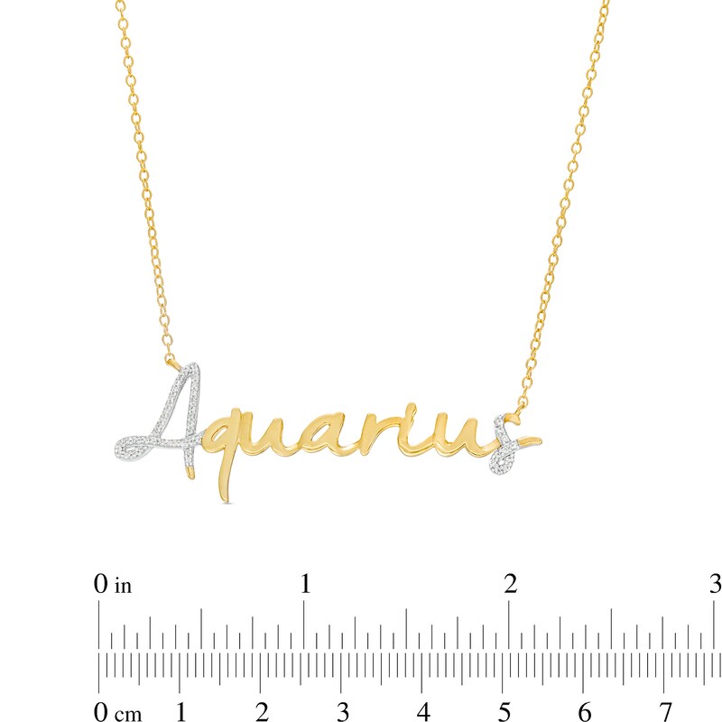 Main Image 3 of 1/6 CT. T.W. Diamond "Aquarius" Script Necklace in Sterling Silver with 14K Gold Plate