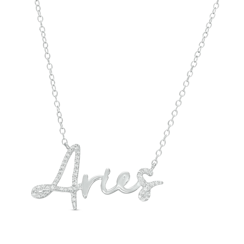 Main Image 1 of 1/6 CT. T.W. Diamond "Aries" Script Necklace in Sterling Silver