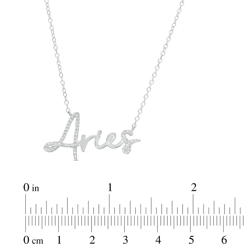 Main Image 3 of 1/6 CT. T.W. Diamond "Aries" Script Necklace in Sterling Silver