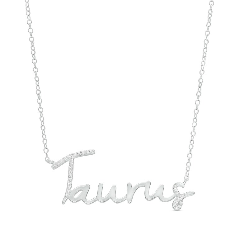 Main Image 1 of 1/8 CT. T.W. Diamond "Taurus" Script Necklace in Sterling Silver