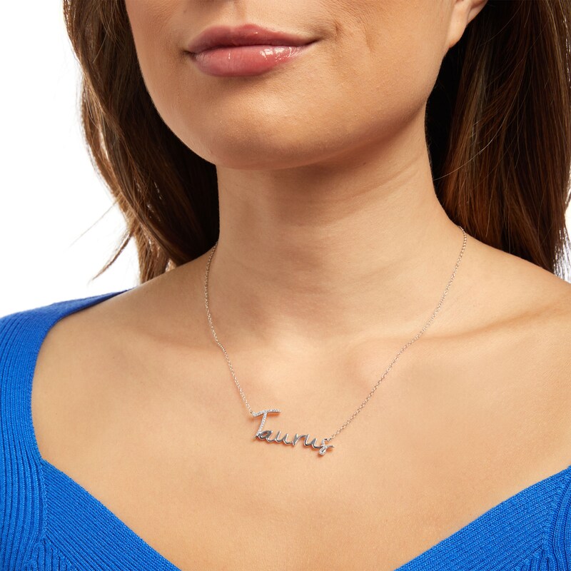Main Image 2 of 1/8 CT. T.W. Diamond "Taurus" Script Necklace in Sterling Silver