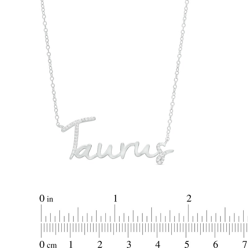 Main Image 3 of 1/8 CT. T.W. Diamond "Taurus" Script Necklace in Sterling Silver