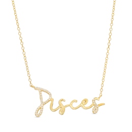 1/8 CT. T.W. Diamond "Pisces" Script Necklace in Sterling Silver with 14K Gold Plate
