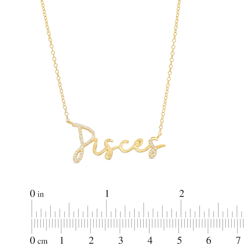 Main Image 3 of 1/8 CT. T.W. Diamond "Pisces" Script Necklace in Sterling Silver with 14K Gold Plate