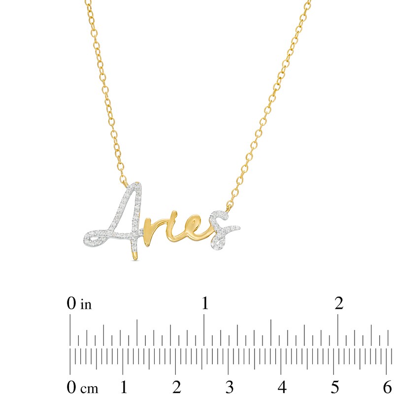 Main Image 3 of 1/6 CT. T.W. Diamond "Aries" Script Necklace in Sterling Silver with 14K Gold Plate