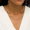 Thumbnail Image 2 of Oro Diamante™ Alternating Diamond-Cut Paper Clip Link Chain Necklace in Hollow 14K Two-Tone Gold – 18.25"