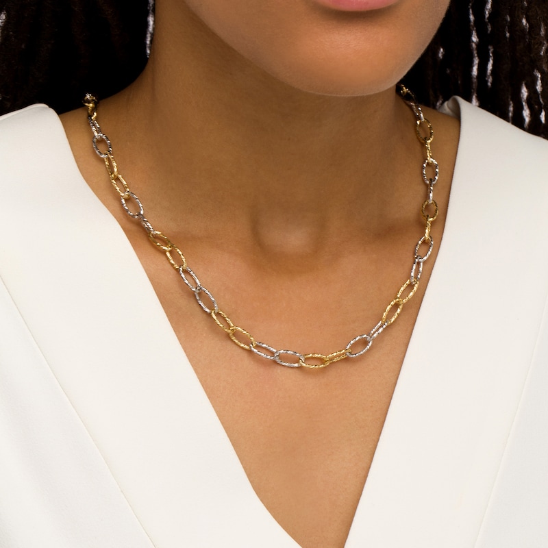 Main Image 2 of Oro Diamante™ Alternating Diamond-Cut Paper Clip Link Chain Necklace in Hollow 14K Two-Tone Gold – 18.25"