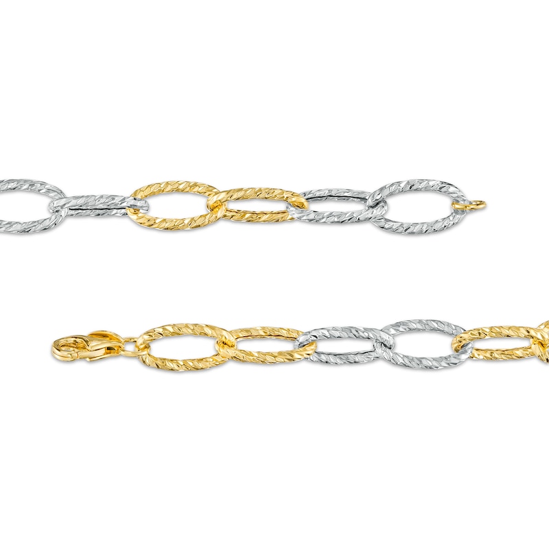 Main Image 3 of Oro Diamante™ Alternating Diamond-Cut Paper Clip Link Chain Necklace in Hollow 14K Two-Tone Gold – 18.25"