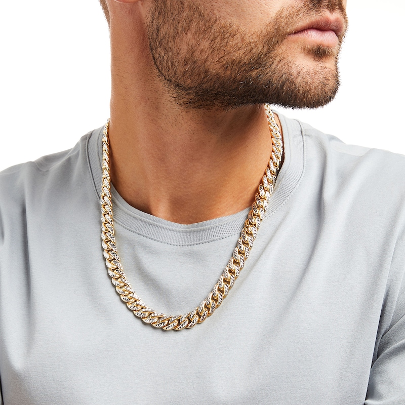 Main Image 2 of Oro Diamante™ Diamond-Cut 11.3mm Cuban Curb Chain Necklace in Hollow 14K Two-Tone Gold – 22"