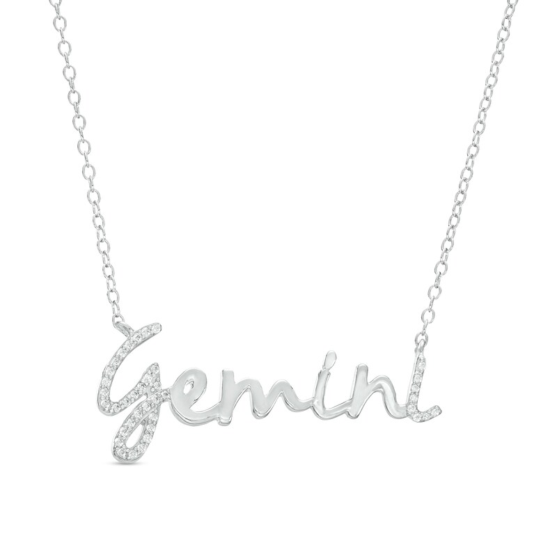 Main Image 1 of 1/6 CT. T.W. Diamond "Gemini" Script Necklace in Sterling Silver