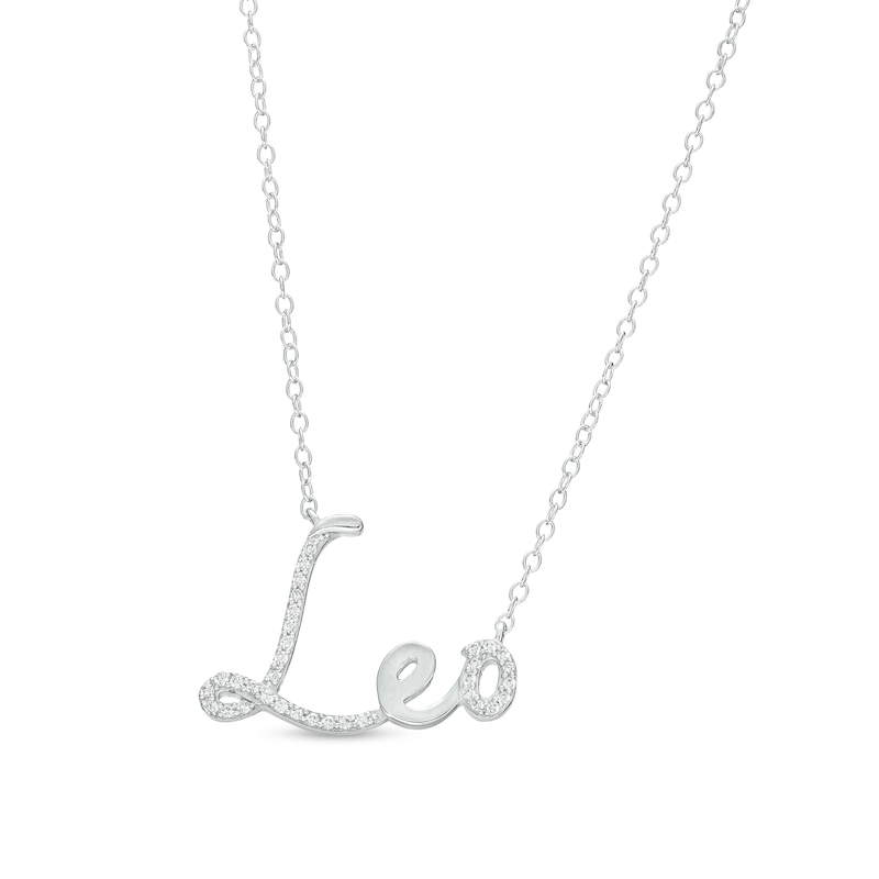 Main Image 1 of 1/6 CT. T.W. Diamond "Leo" Script Necklace in Sterling Silver