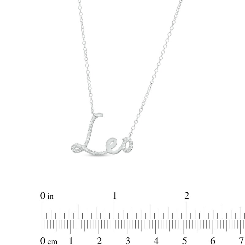 Main Image 3 of 1/6 CT. T.W. Diamond "Leo" Script Necklace in Sterling Silver