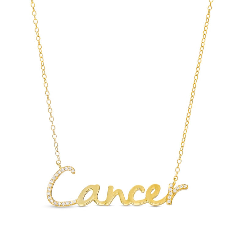 Main Image 1 of 1/8 CT. T.W. Diamond "Cancer" Script Necklace in Sterling Silver with 14K Gold Plate