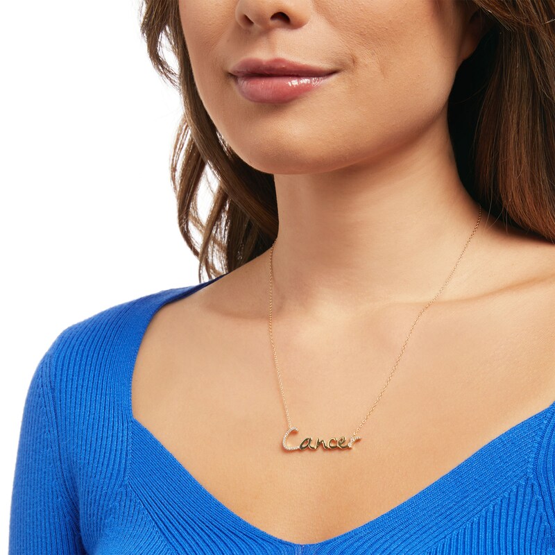 Main Image 2 of 1/8 CT. T.W. Diamond "Cancer" Script Necklace in Sterling Silver with 14K Gold Plate