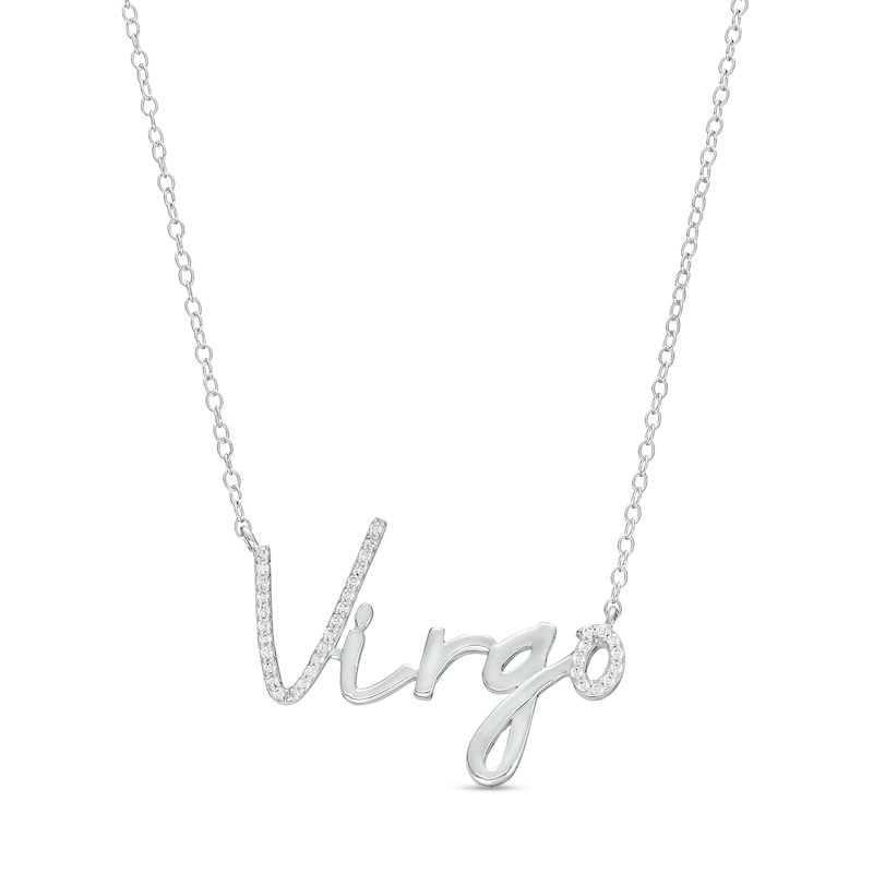 Main Image 1 of 1/6 CT. T.W. Diamond "Virgo" Script Necklace in Sterling Silver