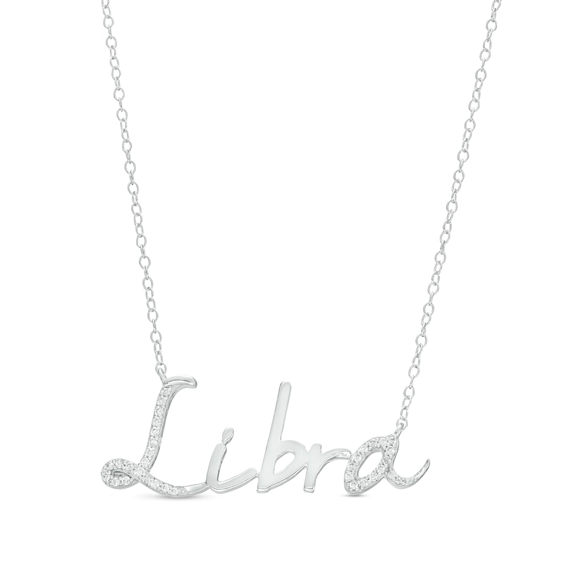 Main Image 1 of 1/6 CT. T.W. Diamond "Libra" Script Necklace in Sterling Silver