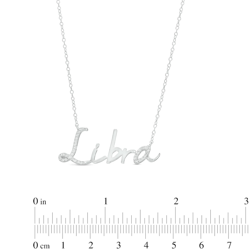 Main Image 3 of 1/6 CT. T.W. Diamond "Libra" Script Necklace in Sterling Silver