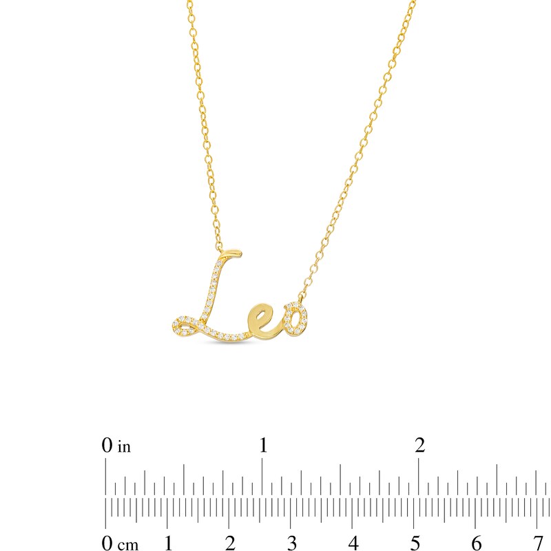 Main Image 3 of 1/6 CT. T.W. Diamond "Leo" Script Necklace in Sterling Silver with 14K Gold Plate