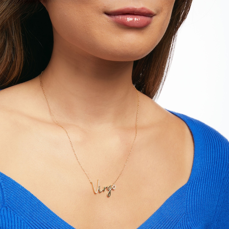 Main Image 2 of 1/6 CT. T.W. Diamond "Virgo" Script Necklace in Sterling Silver with 14K Gold Plate