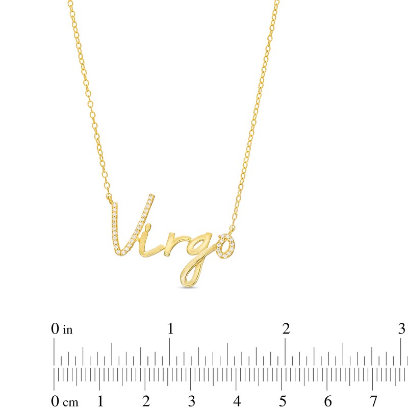 Main Image 3 of 1/6 CT. T.W. Diamond "Virgo" Script Necklace in Sterling Silver with 14K Gold Plate