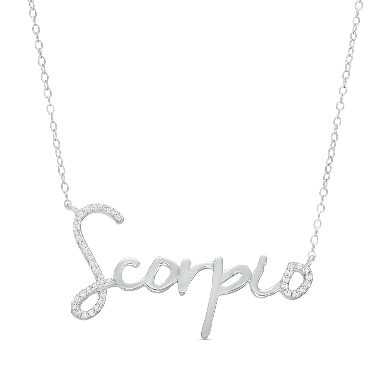 Main Image 1 of 1/6 CT. T.W. Diamond "Scorpio" Script Necklace in Sterling Silver