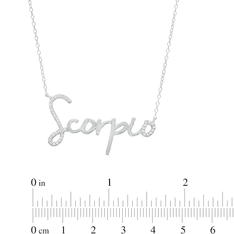 Main Image 3 of 1/6 CT. T.W. Diamond "Scorpio" Script Necklace in Sterling Silver