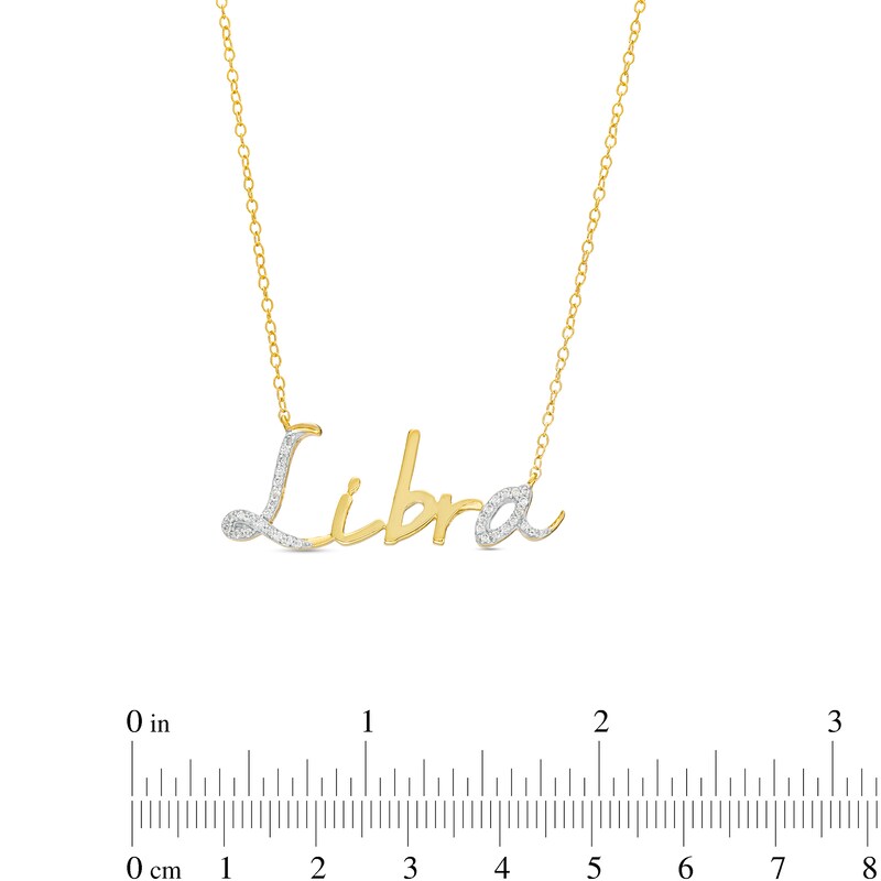 Main Image 3 of 1/6 CT. T.W. Diamond "Libra" Script Necklace in Sterling Silver with 14K Gold Plate