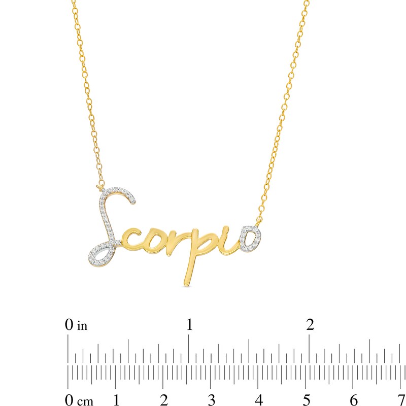 Main Image 3 of 1/6 CT. T.W. Diamond "Scorpio" Script Necklace in Sterling Silver with 14K Gold Plate