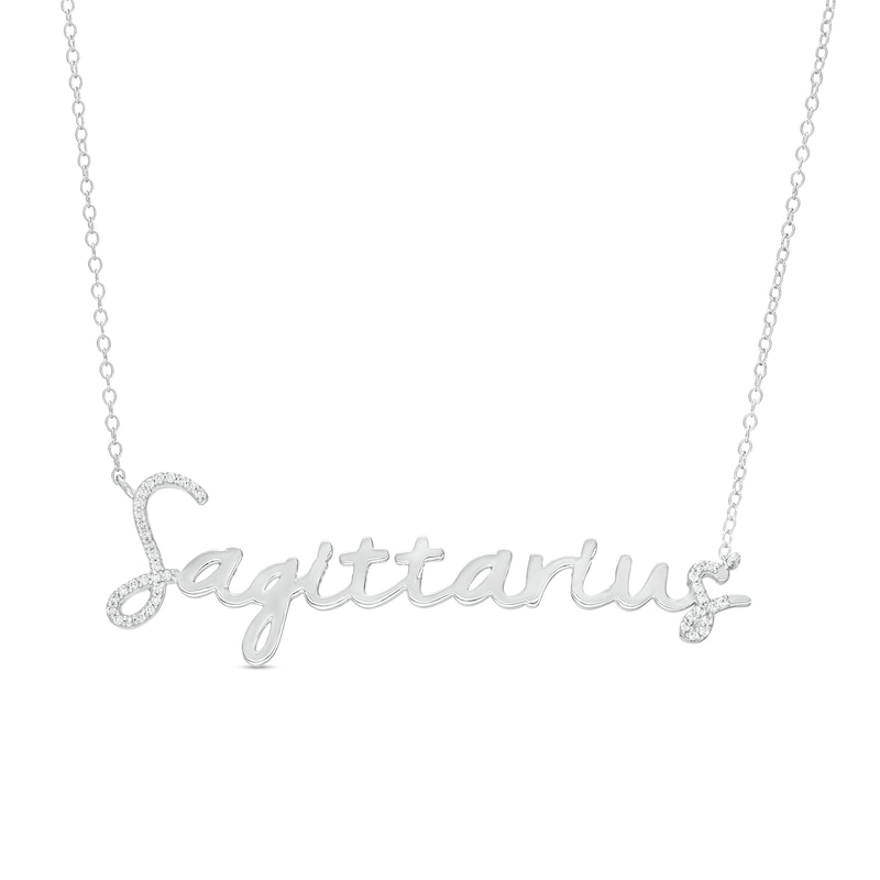 Main Image 1 of 1/6 CT. T.W. Diamond "Sagittarius" Script Necklace in Sterling Silver