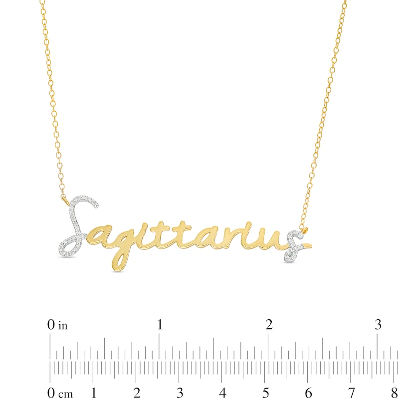 Main Image 3 of 1/6 CT. T.W. Diamond "Sagittarius" Script Necklace in Sterling Silver with 14K Gold Plate
