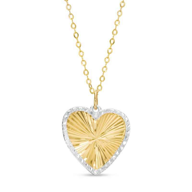 Main Image 1 of Oro Diamante™ Diamond-Cut Heart Pendant in 14K Two-Tone Gold
