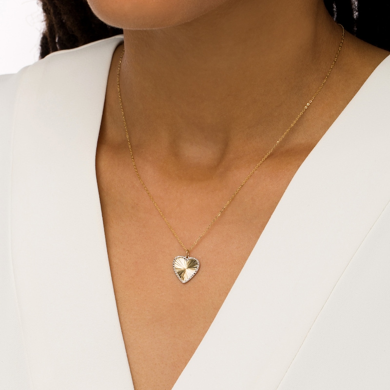 Main Image 2 of Oro Diamante™ Diamond-Cut Heart Pendant in 14K Two-Tone Gold