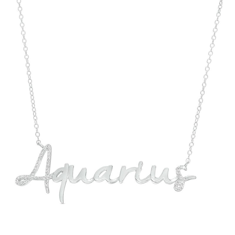 Main Image 1 of 1/6 CT. T.W. Diamond "Aquarius" Script Necklace in Sterling Silver