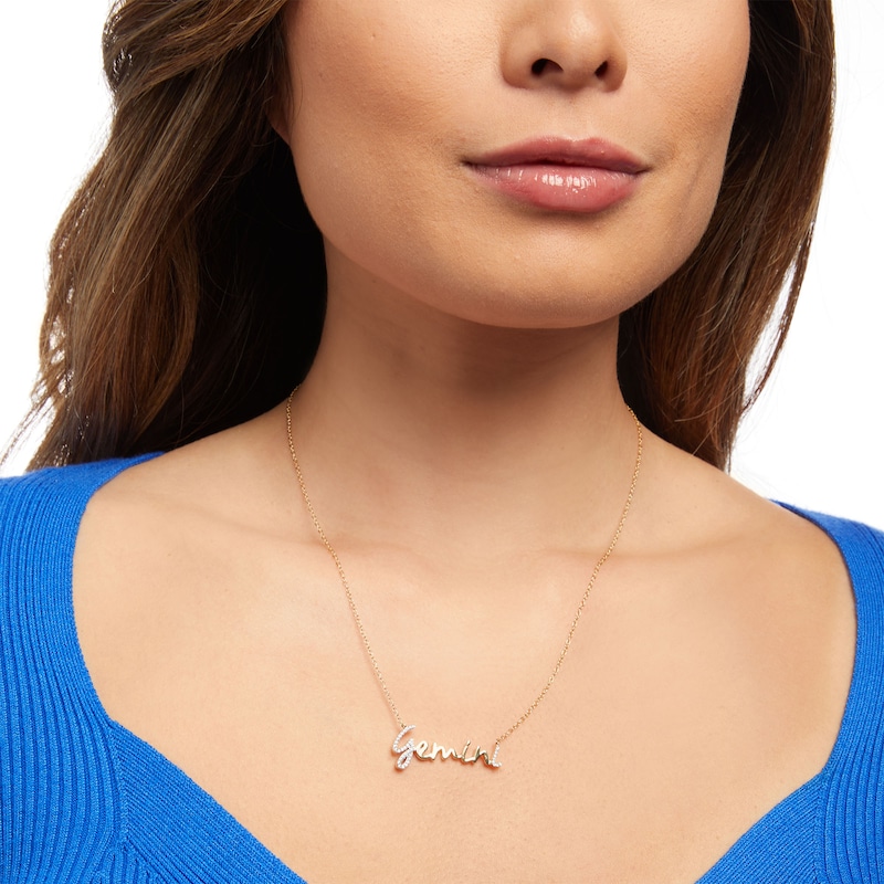 Main Image 2 of 1/6 CT. T.W. Diamond "Gemini" Script Necklace in Sterling Silver with 14K Gold Plate