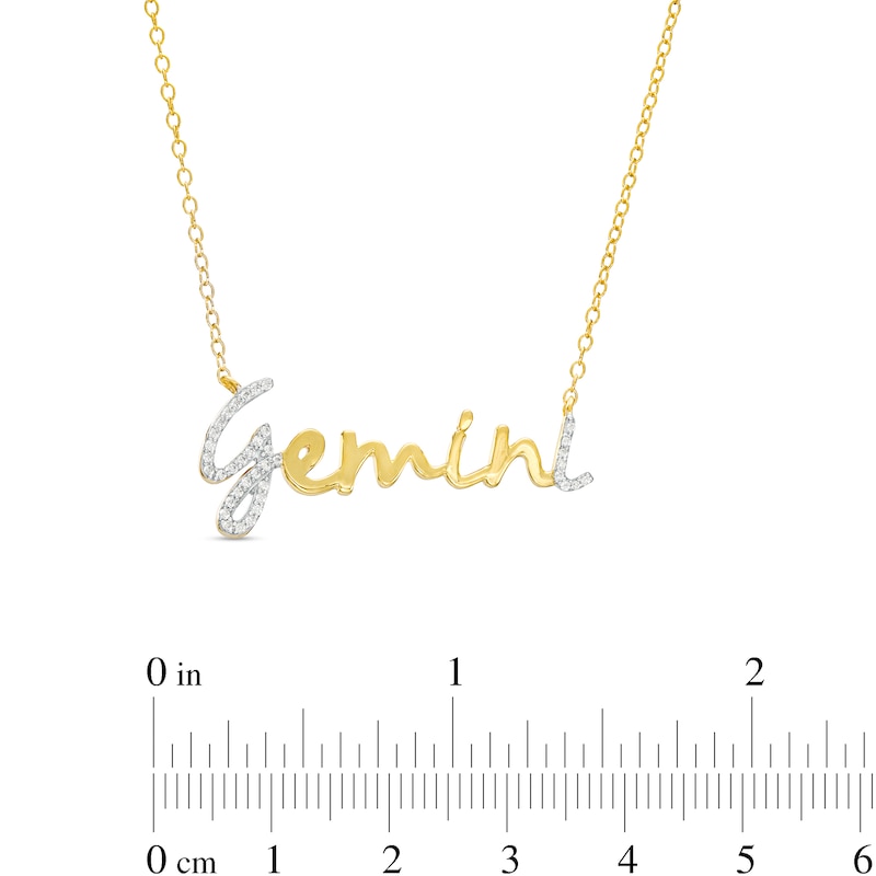 Main Image 3 of 1/6 CT. T.W. Diamond "Gemini" Script Necklace in Sterling Silver with 14K Gold Plate