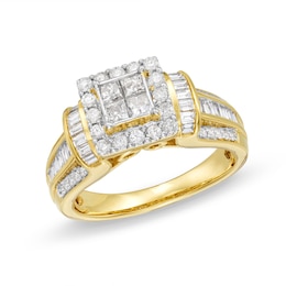1 CT. T.W. Quad Princess-Cut Diamond Square Frame Collar Engagement Ring in 10K Gold