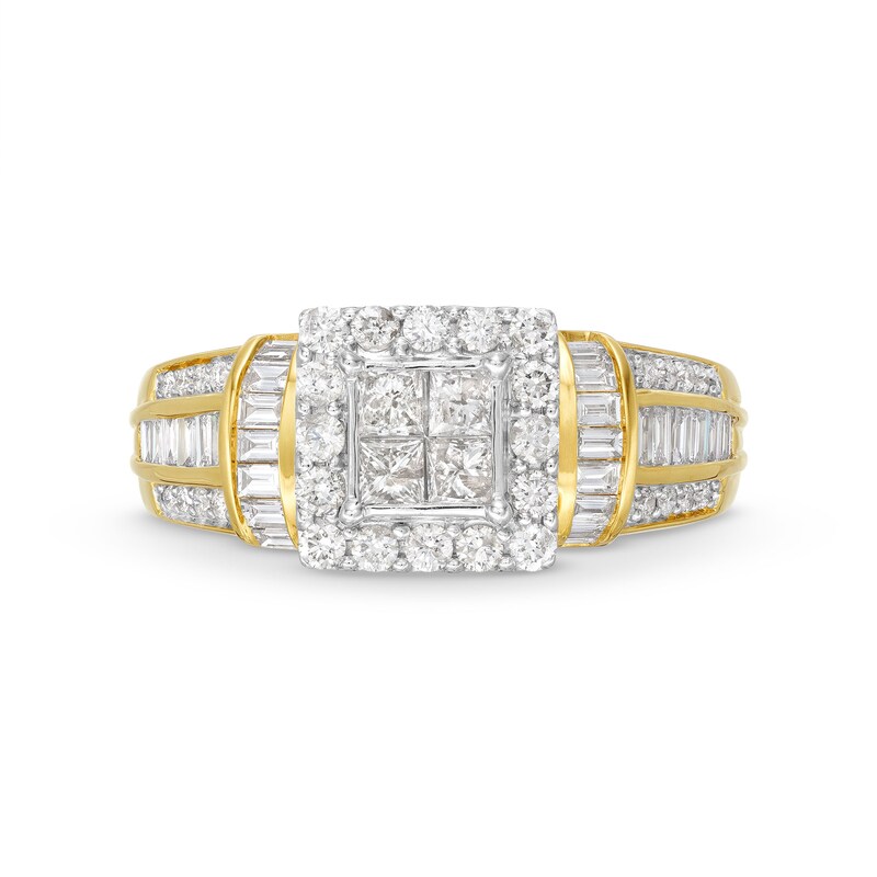 1 CT. T.W. Quad Princess-Cut Diamond Square Frame Collar Engagement Ring in 10K Gold