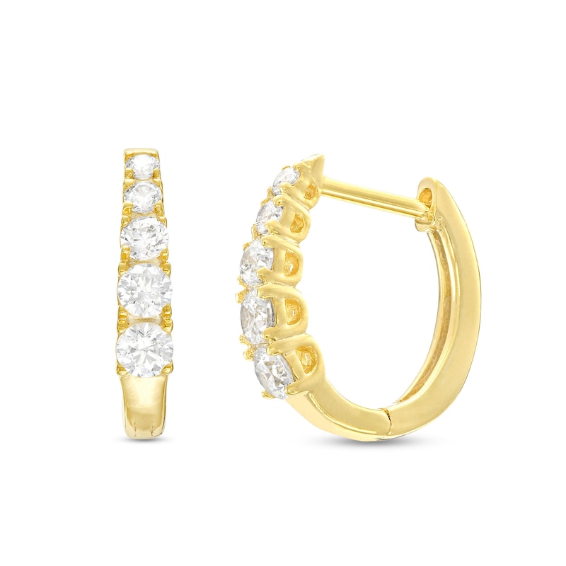 Main Image 1 of 3/8 CT. T.W. Diamond Graduated Five Stone Hoop Earrings in 10K Gold