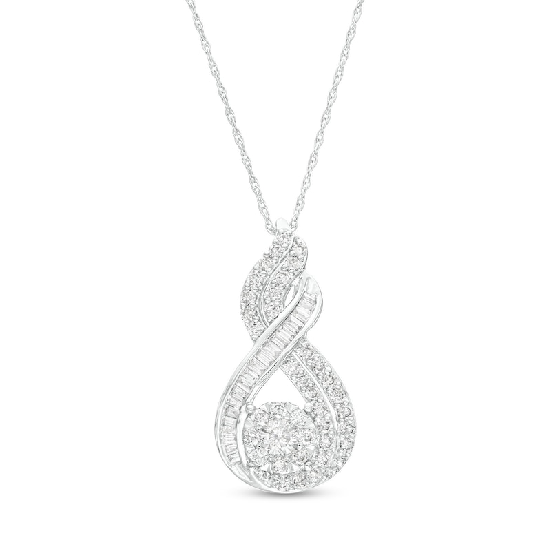 Main Image 1 of 3/4 CT. T.W. Multi-Diamond Double Loop Pendant in 10K White Gold