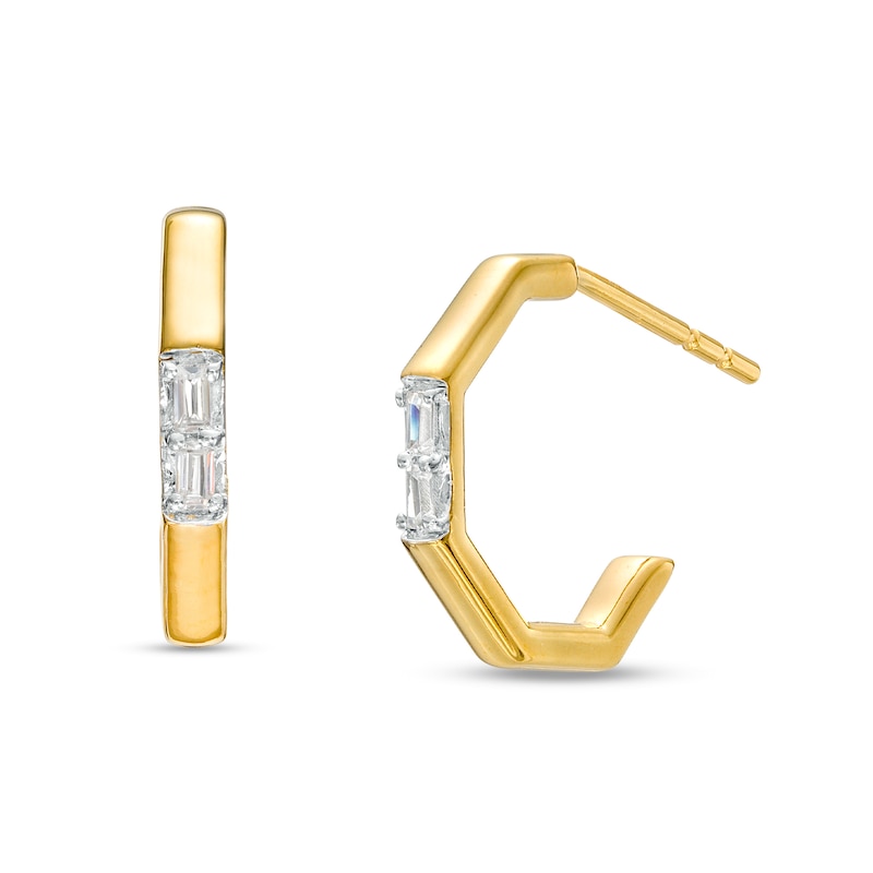 Main Image 1 of 1/10 CT. T.W. Baguette Diamond Open Octagon Hoop Earrings in 10K Gold